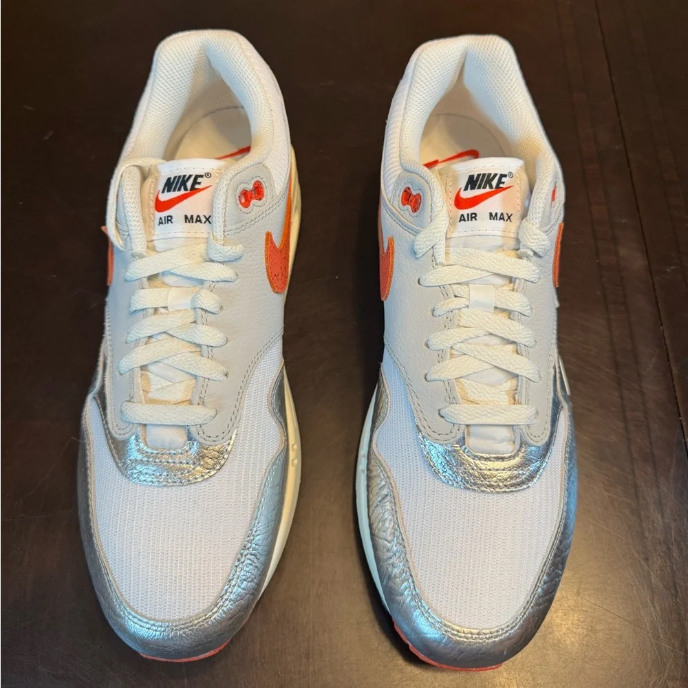 New Nike Air Max 1 Premium White Silver Sneaker Shoes Size US 10 - Picture 7 of 14